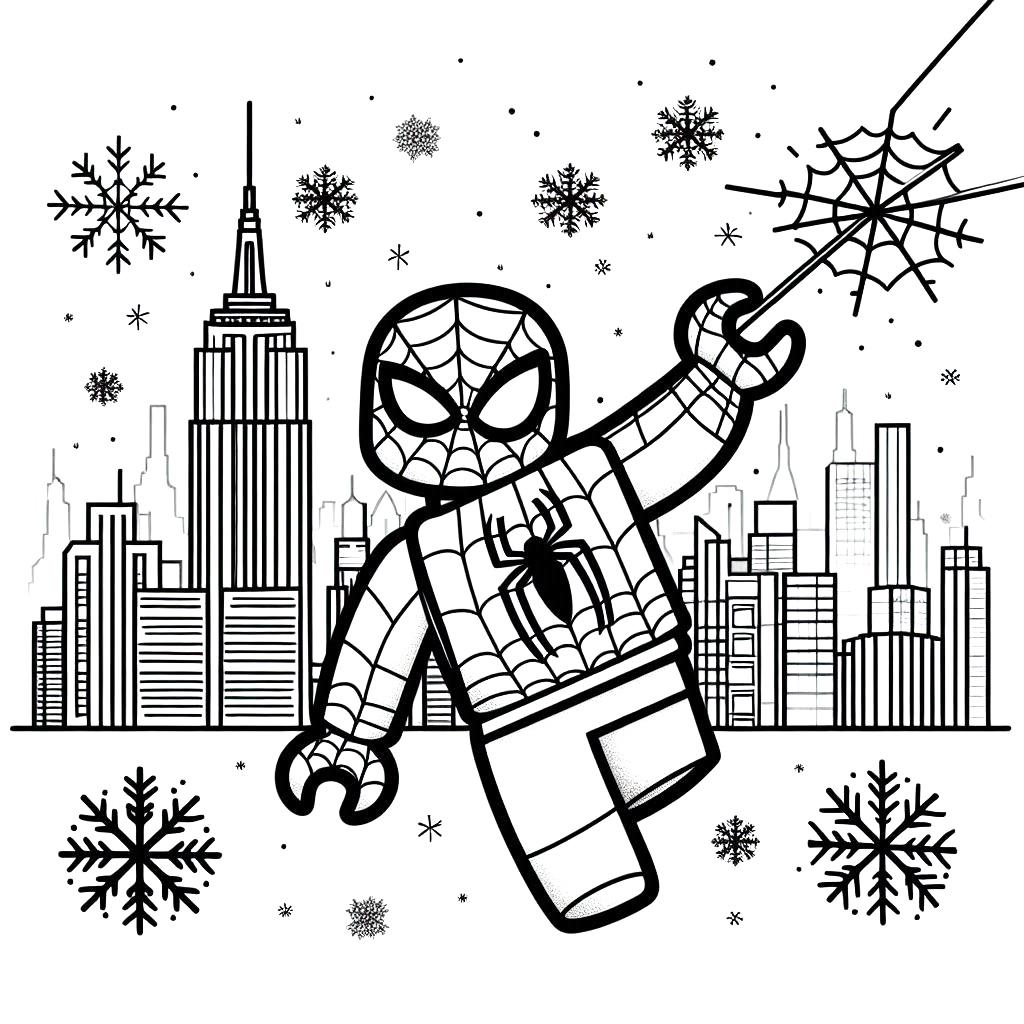 Roblox Spider-Man swinging through a snowy New York City